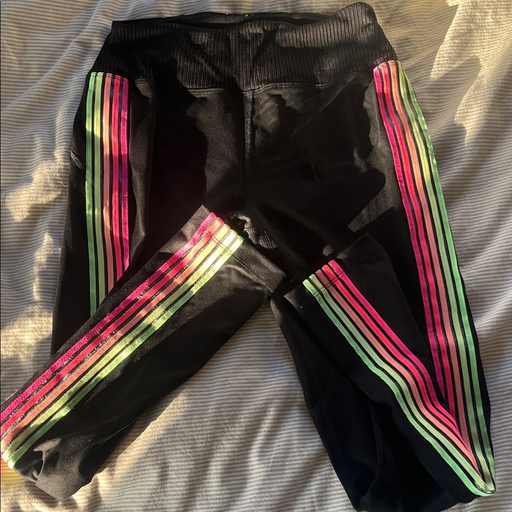 PINK Victoria's Secret Black Leggings with Neon Stripes